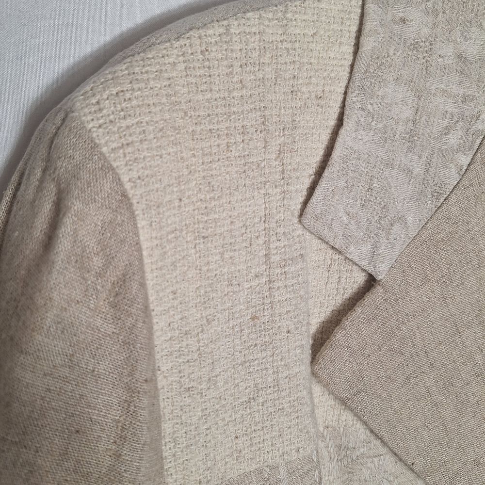 Vintage Express Linen Blazer Patchwork Large Beig… - image 5